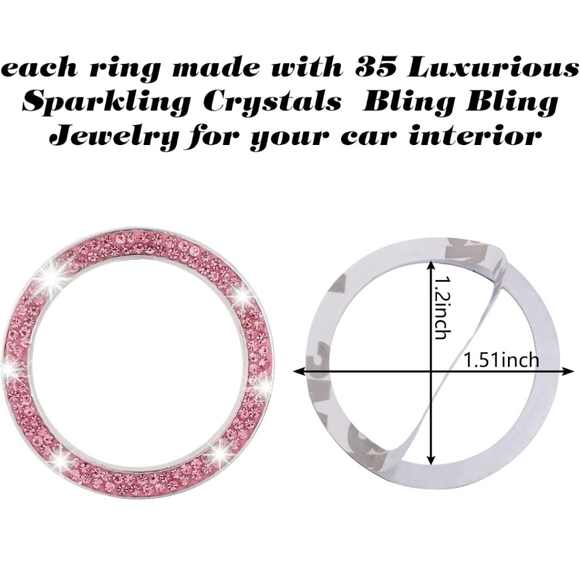 2 PCS Crystal Double Rhinestone Car Engine Start Stop Decoration Ring, Bling Car - Picture 3 of 6